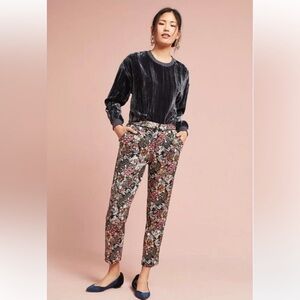 Anthropologie Maeve Jacquard Metallic Slim Cropped Pants (size 0)